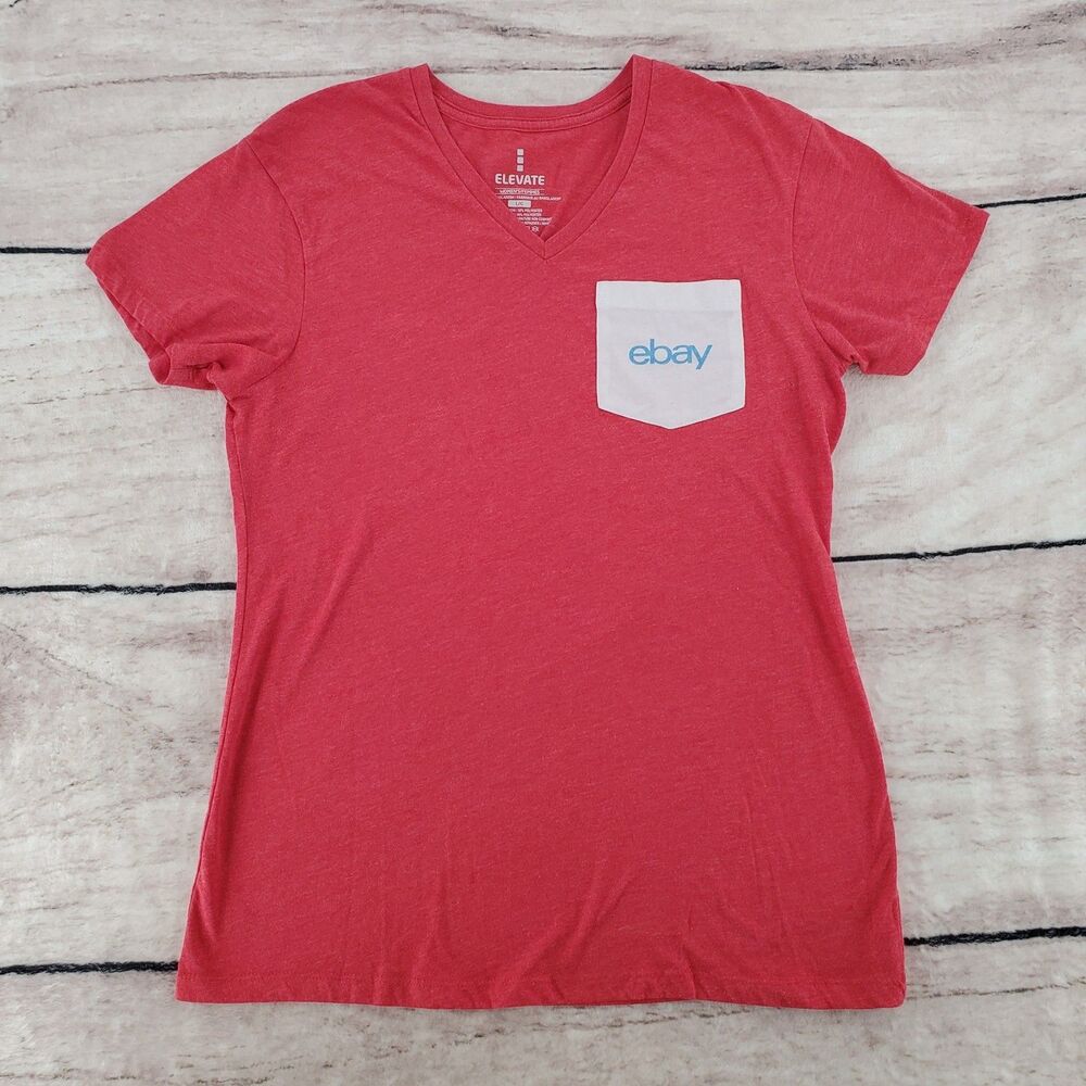 Elevate Womens Large Red Heather Short Sleeve V-Neck Pullover White Pocket Ebay